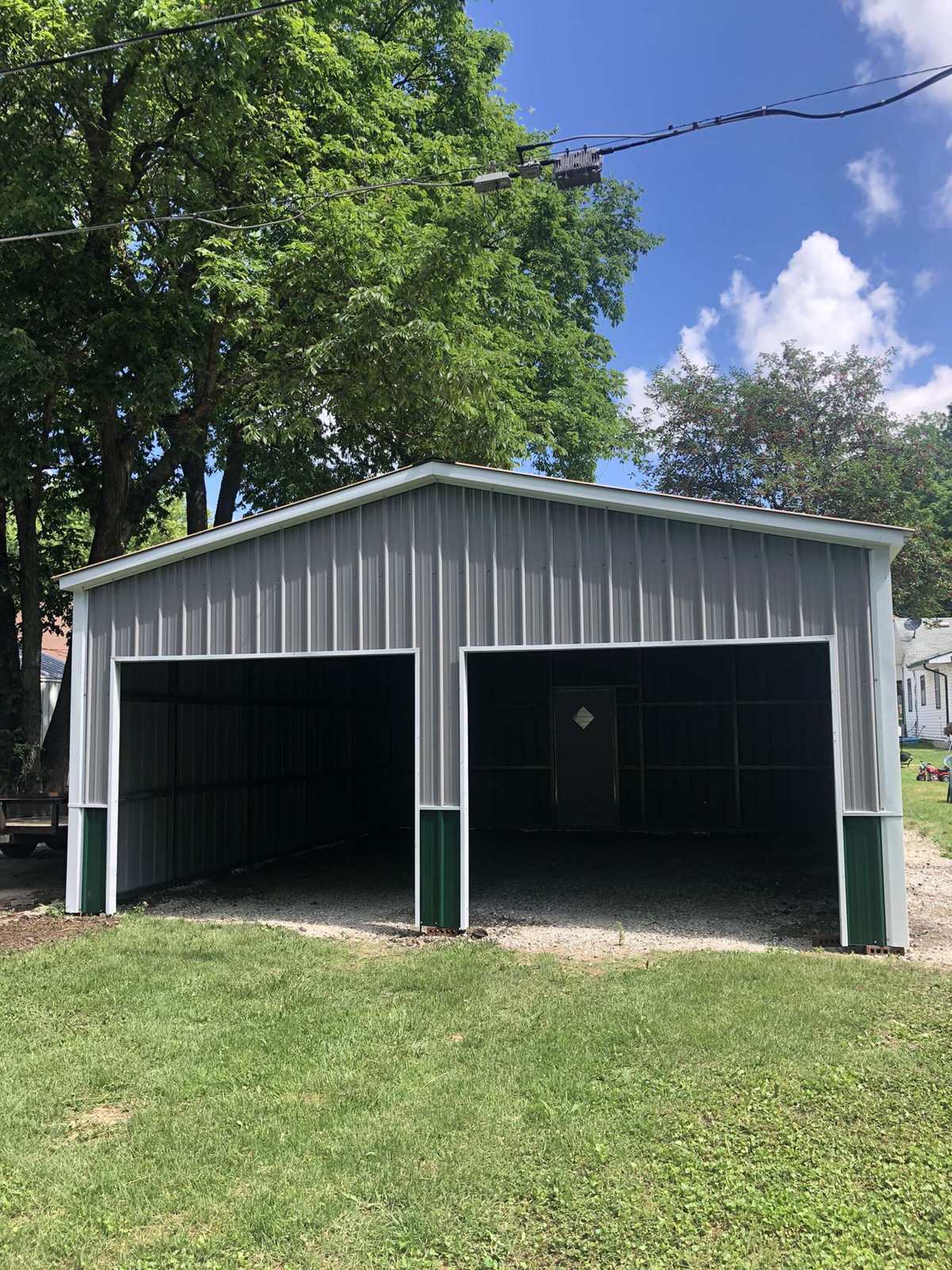 Enclosed two-door Legacy metal garage